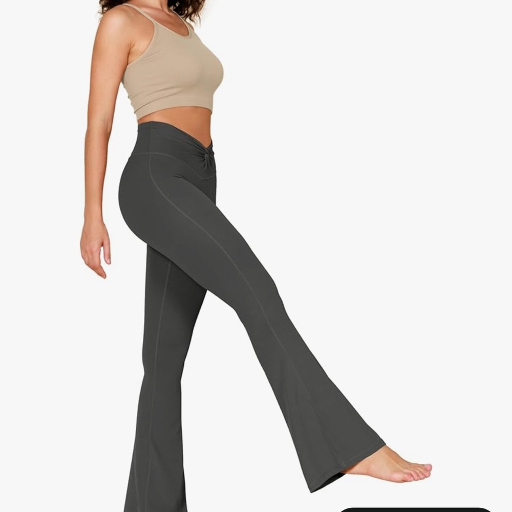 ODODOS Cloud Feeling Twist Waist Flared Yoga Pants Charcoal Large Bootcut